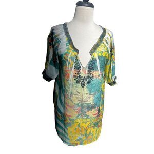 Mushka by Sienna Rose Short Sleeve Sheer  Floral Tunic Size Small